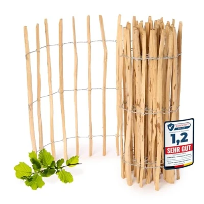 Abbildung von Garronda Gartenzaun zum Stecken aus Haselnüsse Zaun Garten Staketenzaun Beeteinfassung Holz Steckzaun Hochwertiger für Ihren GD 0079 (Lattenabstand: 7 8 cm, 100 cm x 500 cm)