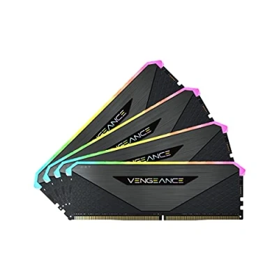 Abbildung von Corsair Vengeance RGB RT 32 GB (4 x 8 GB) DDR4 3.200MHz C16 Arbeitsspeicher (Dynamische Beleuchtung, Optimiert für AMD 300/400/500 Series, Kompatibilität mit Intel Series) Schwarz
