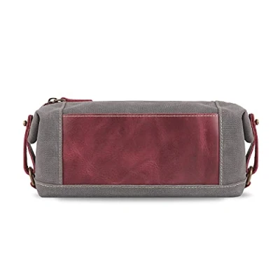 Abbildung von LONDO Kulturbeutel aus echtem Leder und Canvas Reise Dopp Kit Unisex (Damson)