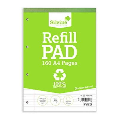 Abbildung von Silvine RE4FM Everyday Nachfüllblock recycelt spiralgebunden liniert mit Rand 160 Seiten 70 g/m² A4 6 Stück