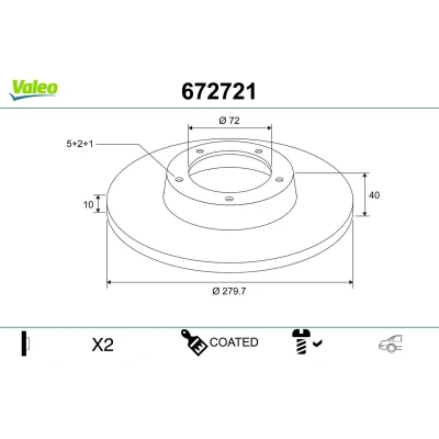 Abbildung von VALEO Bremsscheibe MAZDA: 6 Sport Kombi, Limousine, Station Wagon Hinterachse 280mm 10mm 5 loch voll beschichtet 672721 G25Y26251,G25Y26251A
