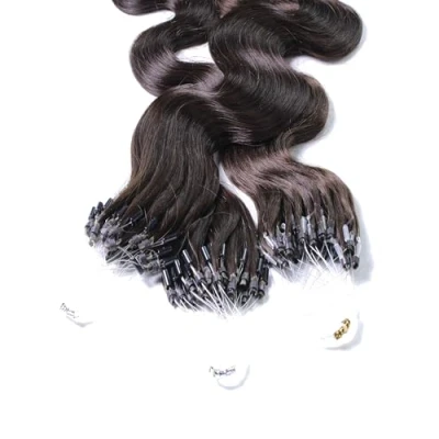 Abbildung von hair2heart Microring Extensions Echthaar gewellt 5/0 Mittelbraun 25 Strähnen 0.5g 50cm, für dauerhafte Haarverlängerung