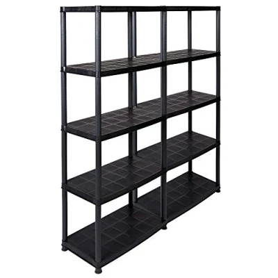 Abbildung von Kreher Spar Set 2 Stück Kunststoffregal, Kellerregal, Lagerregal, 5 Böden in Schwarz. Max. 150 kg Traglast pro Regal. 71 x 38 171 H cm. TÜV Rheinland.