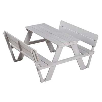 Abbildung von roba Kinder Outdoor+ Sitzgruppe Picknick for 4 mit Rückenlehnen Garten Kindersitzgruppe Plätzen Sitzgarnitur aus wetterfestem Holz Grau