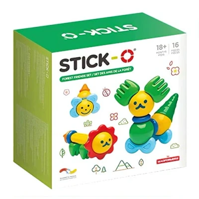 Abbildung von Stick O magnetische Bausteine für Kinder ab 1 Jahre, kreatives Konstruktionsspielzeug, Lernspielzeug mit Magnet, Waldfreunde Set Mädchen und Jungen, Montessori Spielzeug, 16 Teile Set,