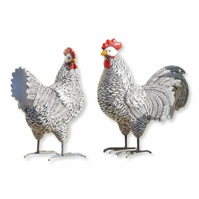 Abbildung von Loberon Huhn 2er Set Mannis, handbemalt, naturgetreu gestaltet, Zwei individuelle Designs, Gartendekoration, Tierfigur, Outdoor Deko, Polyresin, schwarz/weiß