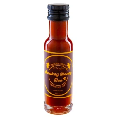 Abbildung von Mexican Tears® Smokey Honey Bee Sauce, scharfe Sauce aus Chili &amp; Meersalz, perfekt als Grill Zubehör für BBQ Pulled Pork zum Aufpeppen von Spareribs [100ml Chilisauce]