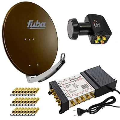 Abbildung von Premium X Satelliten Komplettanlage Fuba DAA 780 B Satellitenschüssel Alu Braun 5/8 Multischalter Quattro LNB 24x F Stecker, 1 SAT 8 Teilnehmer
