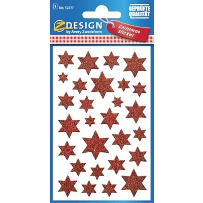 Abbildung von 10 x Z Design Sticker 76x120mm Glamour 1 Bogen Motiv Sterne rot