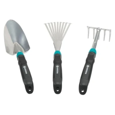 Abbildung von Gardena Comfort Kleingeräte Set: ideales Set für Blumenbeet und Balkon bestehend aus Blumenkelle, Kleinbesen Blumenrechen (8964 60)