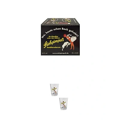 Abbildung von Stichpimpuli bockforcelorum Speziallikör 20 x 0,02 Liter Miniaturen + Shot Gläser mit Schriftzug und Eichstrich 2 cl Stück