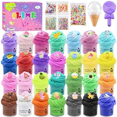 Abbildung von Tonsooze 28 Stück Farbverlauf Fluffy Slime Set, Mini DIY Kit, Schleim Set Kinder Party Geschenk, Geburtstag Weihnachten Geschenk für Mädchen &amp; Jungen