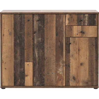 Abbildung von FORTE TEMPRA 2 Kommode mit 3 Türen und Schubladen, Holzwerkstoff, Old Wood Vintage Dekor, (B x H T) 108,8 85,5 34,8 cm