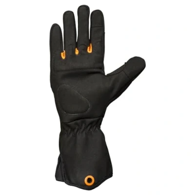Abbildung von Fiskars Strauchpflege Handschuhe, Arbeitshandschuhe für den Garten, Touchscreen kompatible Daumen und Fingerspitzen, Kunstleder, Größe 8, Schwarz/Orange, 1071152