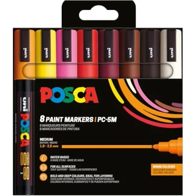 Abbildung von POSCA Uni Ball 182549 Marker Set, 8 Acrylstifte PC 5M, Permanent 1,8 2,5 mm Rundspitze