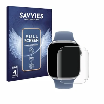 Abbildung von Savvies 4 Stück Full Screen Schutzfolie für Apple Watch Series 10 (46 mm) Cover Displayschutz Folie [3D Curved, Transparent]