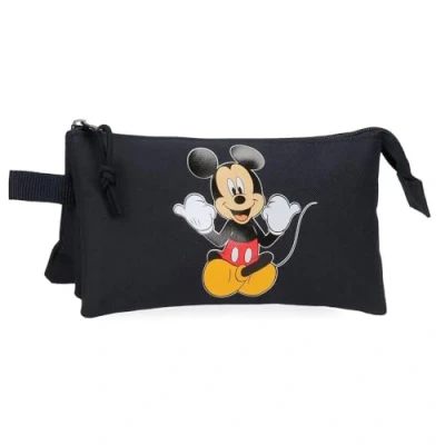 Abbildung von Mickey Cheeful Bustina 3 Scomparti, Schwarz, Talla única, Dreifachmäppchen