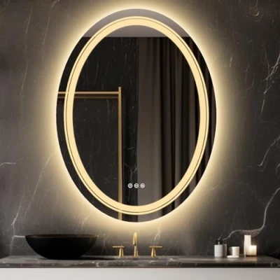 Abbildung von LUVODI Oval Badspiegel mit Beleuchtung: Ovaler Badezimmerspiegel Hintergrundbeleuchtung und Frontbeleuchtung, LED Wandspiegel 3 Touchschalter Antibeschlag Dimmbar 3000 4500K 6000K, 60x80 cm