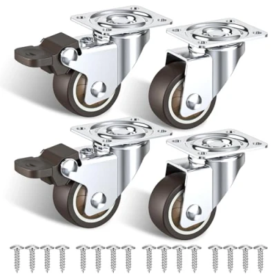 Abbildung von 32mm Möbelrollen klein 4er Set Lenkrollen mit Bremsen Rollen für möbel 90kg Gesamtkapazität (2 Gummirollen und 2 ohne)