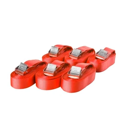 Abbildung von Sandax 6er Set Spanngurte mit Klemmschloss, Länge 6m, Breite 25mm, Farbe rot, Zurrgurte Klemmverschluss, belastbar bis 250kg, nach DIN EN 12195 2, Einteilige hochwertige Klemmschlossgurte