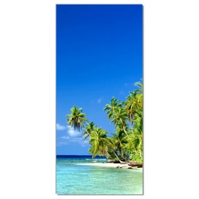 Abbildung von Wallario Selbstklebende Türtapete Blauer Himmel weißer Strand Palmen und das tiefblaue Meer Türposter 93 x 205 cm Abwischbar, rückstandsfrei zu entfernen