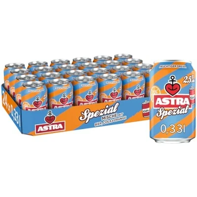 Abbildung von Astra Spezial Biermischgetränk, Bier Dose Einweg (24 x 0.33 L), spritzige Mische vom Kiez aus Astra, Cola und Orange, 2,5 Prozent Alkohol