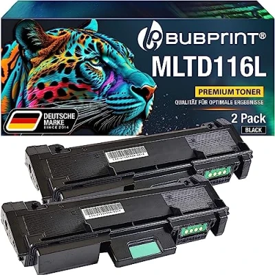 Abbildung von Bubprint D116 2 Tonerkartuschen kompatibel als Ersatz für Toner Samsung MLT D116L Xpress M2835dw M2675FN M2675F M2825DW M2825ND M2825 M2875FD M2875FW M2875 M2885FW M2885 Schwarz