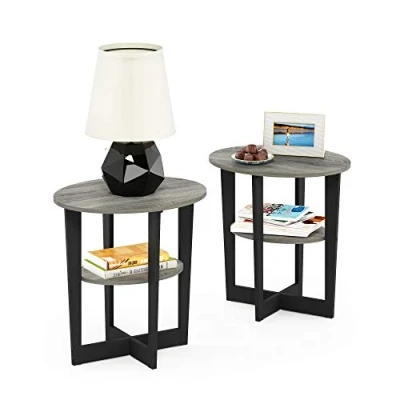 Abbildung von Furinno Jaya Oval Beistelltisch, Holz, French Oak Grey/Black, 2 Pack
