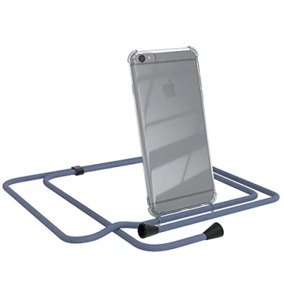 Abbildung von EAZY CASE Handykette kompatibel mit iPhone 6 / 6S Handyhülle Umhängeband, Handykordel Schutzhülle, Silikonhülle, Hülle, Stylische Kette, EIS Blau Clips Schwarz