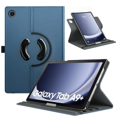 Abbildung von TiMOVO Drehbar Hülle Kompatibel mit Samsung Galaxy Tab A9+/A9 Plus 11 Zoll 2023 SM X210/X216/X218, 90 Grad Ständer Hülle, Auto Schlaf/Aufwach Schutzhülle für A9+ Tablet,Jeans Blau