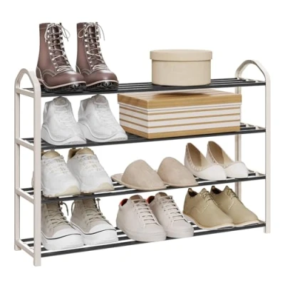 Abbildung von WOLTU Schuhregal mit 4 Ebenen, Schuh Ständer Regale, Schuständer, Schuhablage für 16 Paare Schuhe,Schuh Organizer, Creme+Schwarz, SR0024cm4