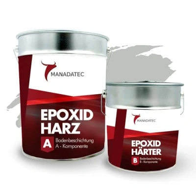 Abbildung von MANADATEC 2k Epoxidharz Bodenbeschichtung 5kg I RAL 7035 Lichtgrau Lösemittelfrei, Umweltfreundlich &amp; Geruchsneutral Beschichtung für Garagen Kellerböden Hohe Schlagfestigkeit