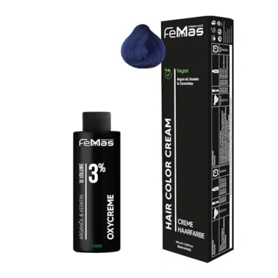 Abbildung von Femmas Haarfarbe Set Blue I Hair Color Cream 100ml + Oxycreme 3% Permanente Haar Coloration Entwickler Schonend &amp; langanhaltend Salon für Zuhause