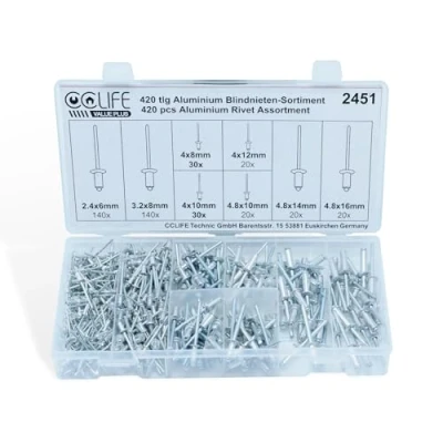 Abbildung von CCLIFE 420 tlg Alu Blindnieten Sortiment Popnieten Set Pop Nieten Stahlniete 2,4 3,2 4 4,8