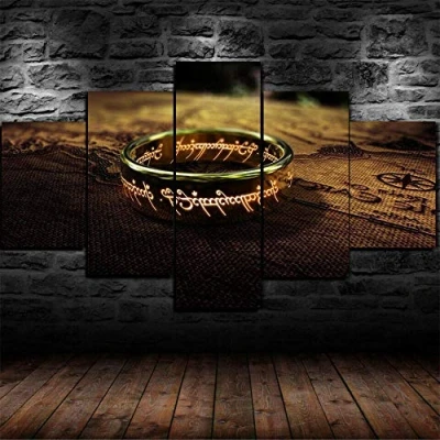 Abbildung von 5 Stück Drucke Auf Leinwand Gedruckt Malerei Wohnzimmer Wand Kunst Herr Der Ringe Ringkarte Poster Bild XXL Wohnkultur Kreatives Geschenk (Gerahmt)