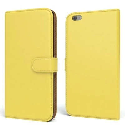 Abbildung von EAZY CASE Tasche kompatibel mit iPhone 6 / 6S Schutzhülle Standfunktion Klapphülle im Bookstyle, Handytasche Handyhülle Flip Cover Magnetverschluss und Kartenfach, Kunstleder, Gelb