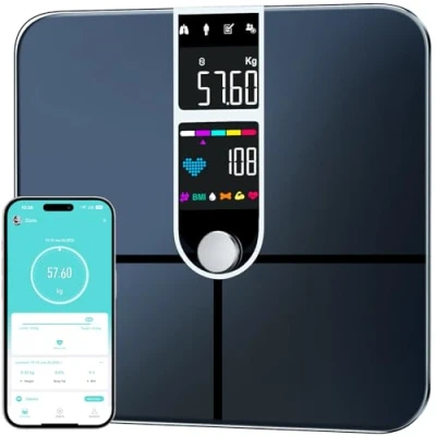 Abbildung von Körperfettwaage mit Großen Display, Ultra Precision Waage Körperfett und Muskelmasse, Personenwaage Körperfettanalyse, Personen 22 Messwerten, Herzfrequenz, BMI, körperanalysewaage