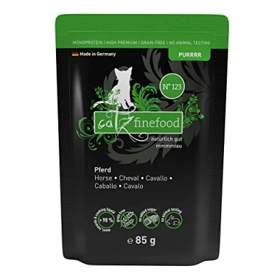 Abbildung von catz finefood Purrrr Pferd Monoprotein Katzenfutter nass N 123, für ernährungssensible Katzen, 70% Fleischanteil, 16 x 85g Beutel