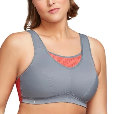 Abbildung von Glamorise Damen Hochleistungs Bustier Sport BH, Grau/Koralle,75C