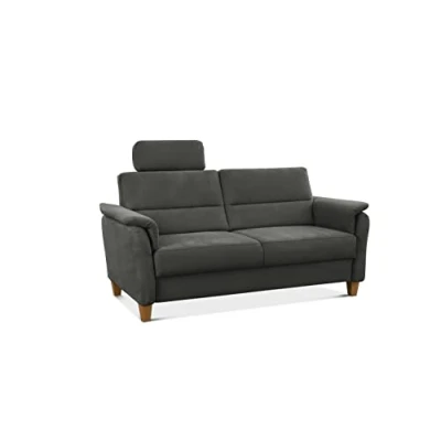 Abbildung von CAVADORE 3er Sofa Palera mit Federkern / Kompakte Dreisitzer Couch im Landhaus Stil inkl. 1 Kopfstütze 179 x 89 Mikrofaser, Grau