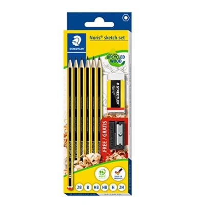 Abbildung von STAEDTLER sketch Set Noris, Made from Upcycled Wood, mit 6 Bleistiften in verschiedenen Härtegraden, Radiergummi und Anspitzer, 61 120 C6