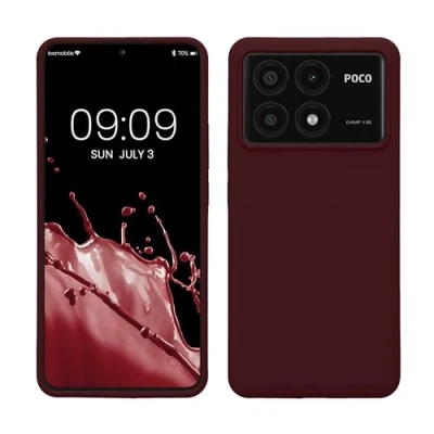 Abbildung von kwmobile Hülle kompatibel mit Xiaomi Poco X6 Pro 5G Silikon Handy Case Handyhülle weiche Oberfläche kabelloses Laden Bordeaux Violett