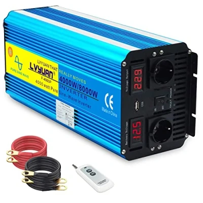 Abbildung von Spannungswandler 4000W 12V 230V Reiner Sinus Wechselrichter Fernbedienung 2 LED Power Inverter Steckdose und USB /8000W Stoßkraft