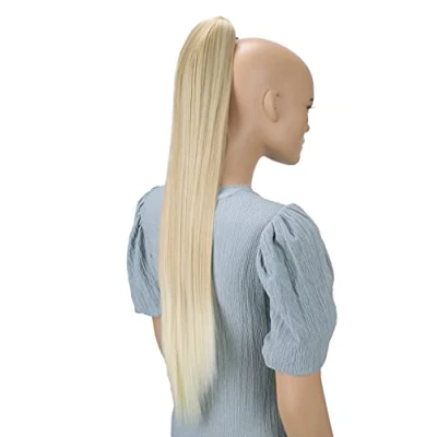 Abbildung von CAISHA 70cm Extralang Clip On Haarteil Zopf Pferdeschwanz Hitzebeständig Synthetik Glatt Blond Mix H77