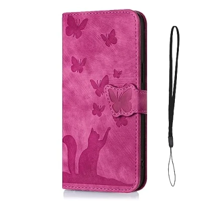 Abbildung von Nodigo EU Kompatibel für Samsung Galaxy A55 5G Leder Hülle Katze Magnetisch Kickstand mit Kartenfach Muster Motiv Design Hüllen Handyhülle Book Wallet Tasche Case Rosenrot A