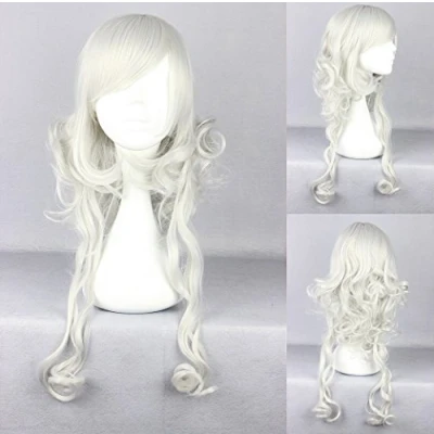 Abbildung von Ladieshair Cosplay Perücke weiß lockig mit Pony ca. 60cm