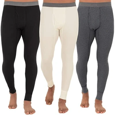Abbildung von Fruit of the Loom Herren Recycled Premium Waffle Thermal Underwear Long Johns Bottom (1, 2, 3, and 4 Packs) Pyjamaunterteil, Schwarz/Greystone Heather/Natural, Mittel (3er