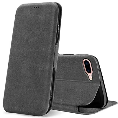 Abbildung von Verco Handyhülle für iPhone 8 Plus, Plus Hülle Bookstyle Premium Handy Flip Cover Apple / 7 [5,5 Zoll] [integr. Magnet] Book Case PU Leder Tasche, Grau