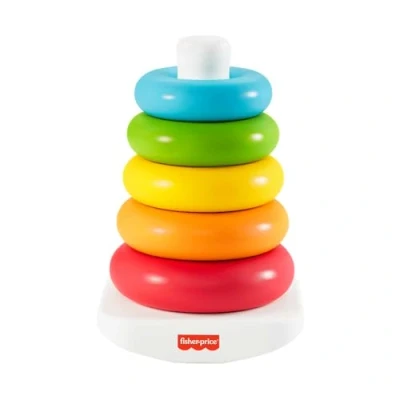 Abbildung von Fisher Price Farbring Pyramide Babyspielzeug, klassisches Schaukelring Stapelspielzeug für Babys und Kleinkinder, hergestellt aus pflanzenbasierten Materialien, HPY92