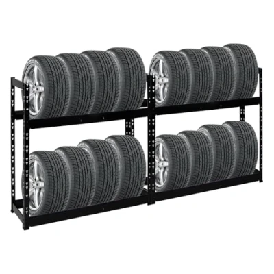 Abbildung von PROREGAL Mega Deal 2X Reifenregal Tiger HxBxT 100x110x35 cm 150kg Fachlast bis zu 16 Reifen mit Ebenen Schwarz Reifenständer Garagenregal